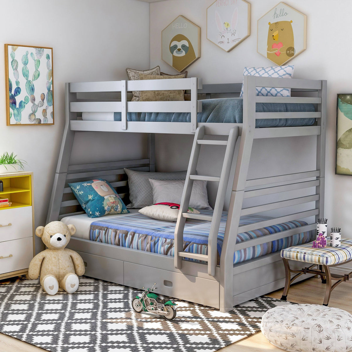 Dark Walnut Solid Wood Bunk Bed Set Q53260