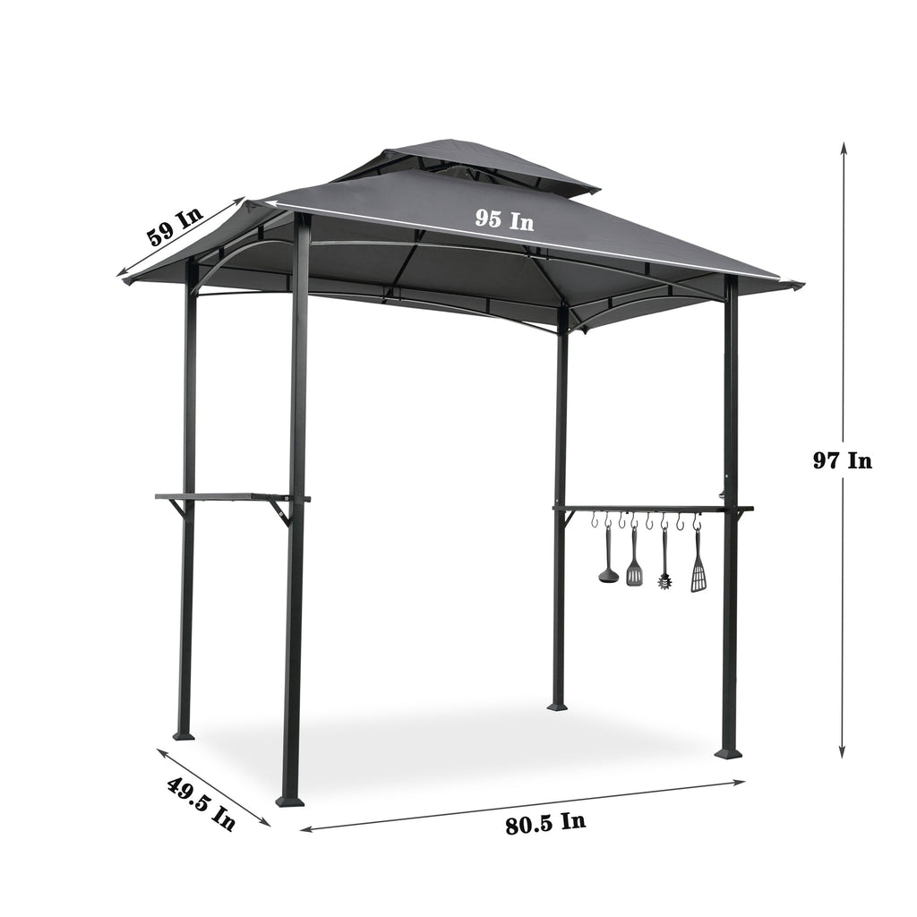 Grey Steel Frame Grill Gazebo Canopy with Bar Counters L1724
