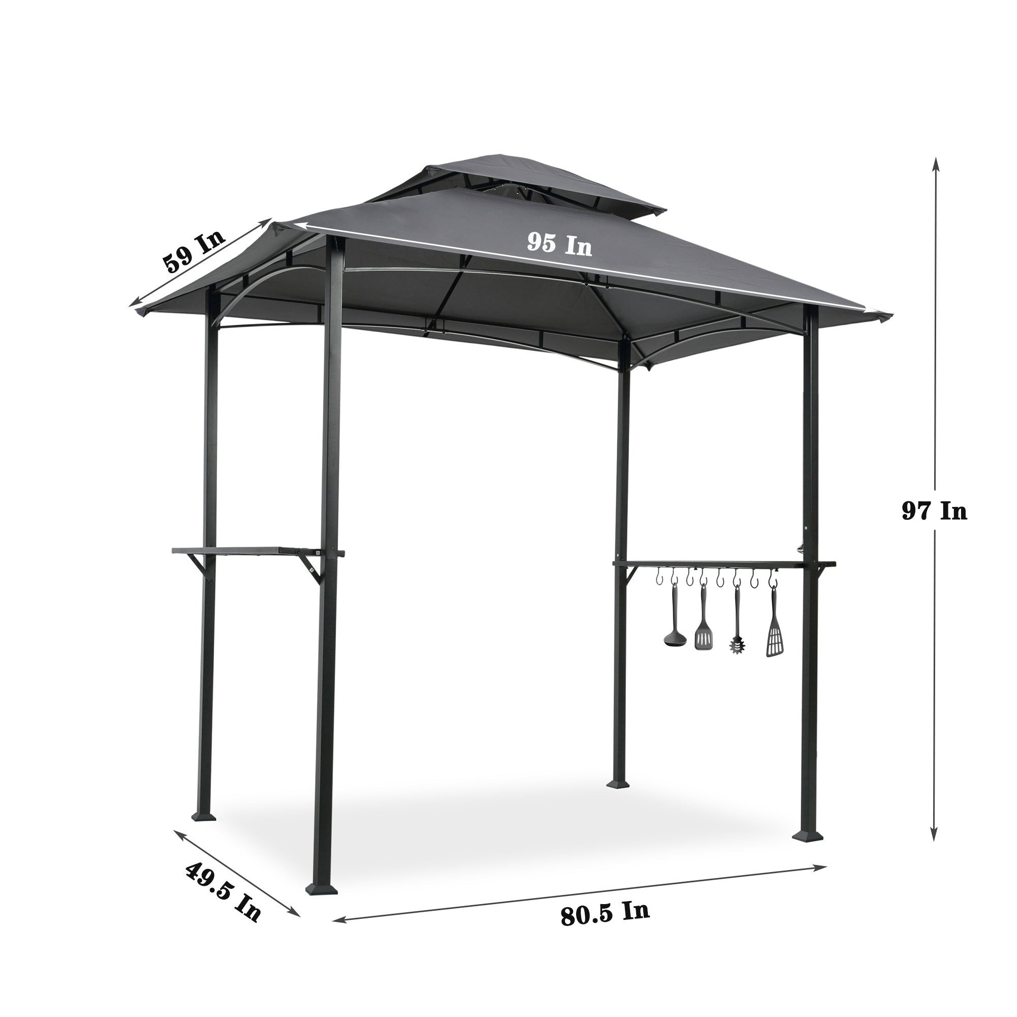 Grey Steel Frame Grill Gazebo Canopy with Bar Counters L1724