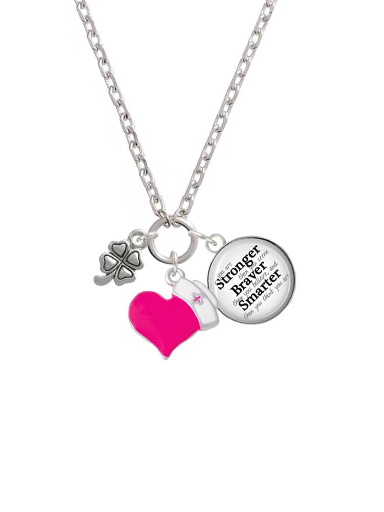 Hot Pink Four Leaf Clover Nurse Necklace X927