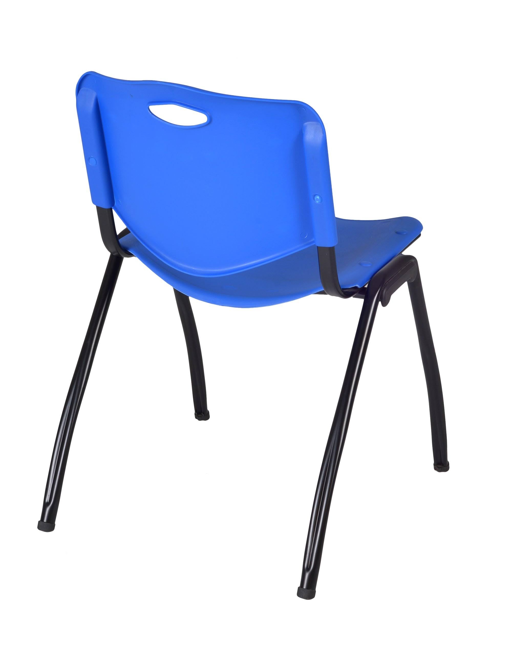 36x22 Round Breakroom Table Mocha Walnut Chrome 4 Stack Chairs Blue V837