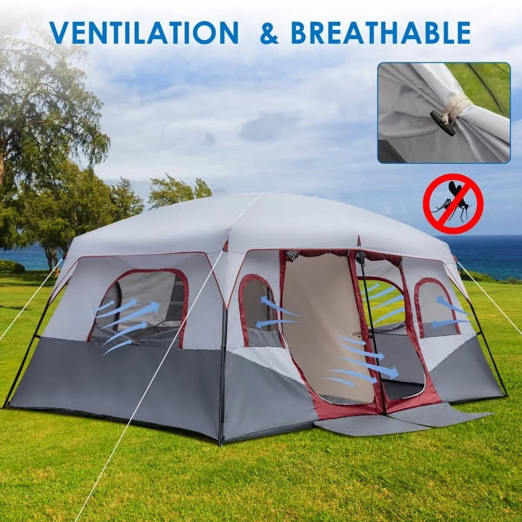 10 Person 2 Room Family Cabin Tent with Storage Pockets X66160