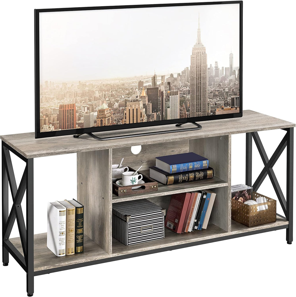 Gray Wood TV Stand with Storage Shelves X148006
