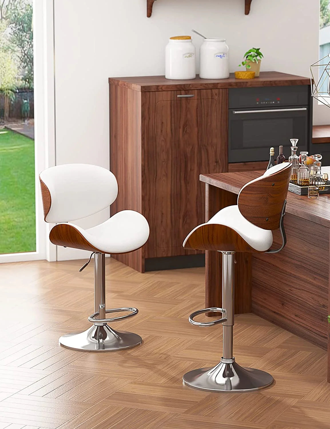 Bentwood Adjustable Height Swivel PU Leather Bar Stools Set of 2 B457061