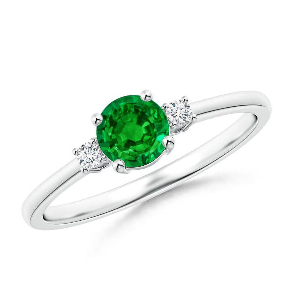 Natural Emerald & Diamond Classic Ring in Platinum Y67603