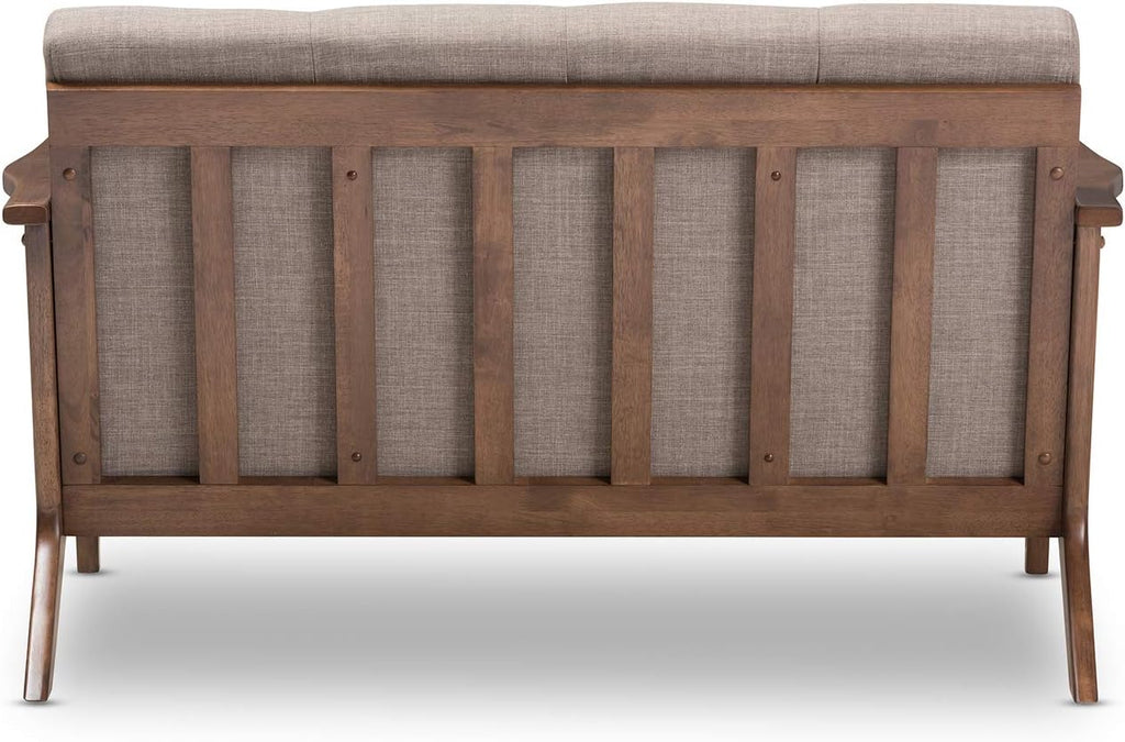Walnut Wood Light Grey Fabric Tufted 2-Seater Loveseat C44261