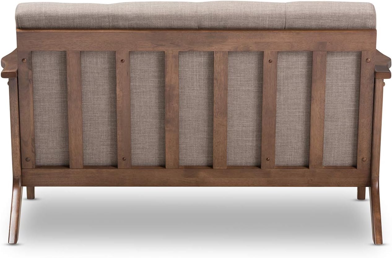 Walnut Wood Light Grey Fabric Tufted 2-Seater Loveseat C44261