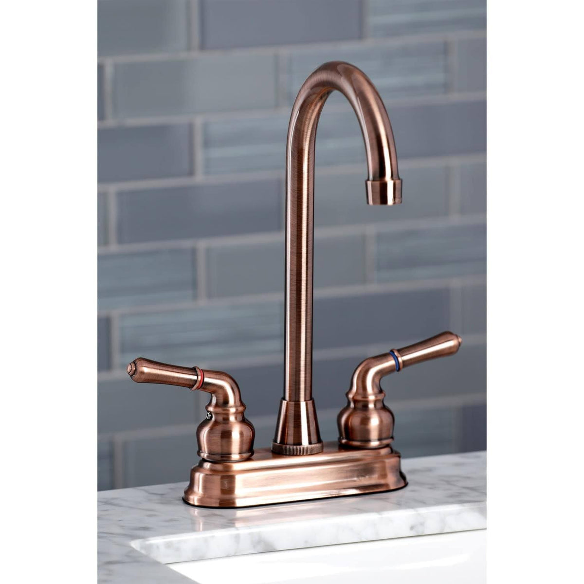 Satin Nickel & Polished Brass Two-Handle Centerset High-Arch Bar Faucet E3942