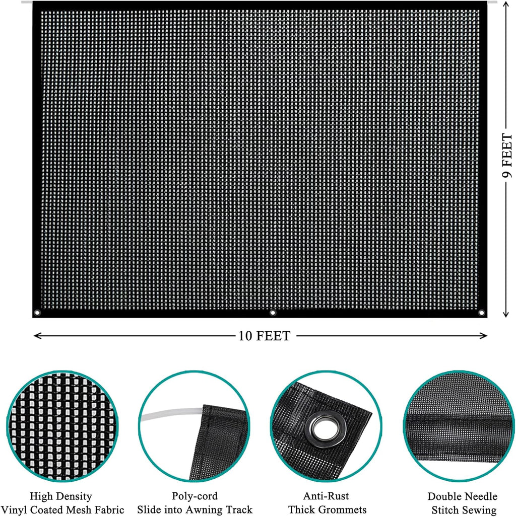 Black Mesh RV Awning Sun Shade Screen 9' X 15' Complete Kit Q3446