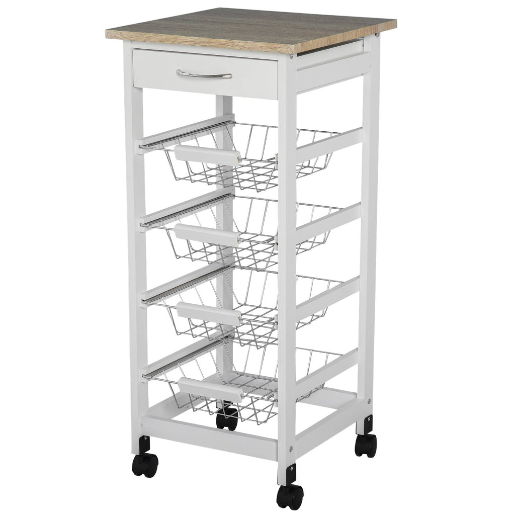 White Wooden Rolling Kitchen Storage Cart J51244
