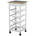 White Wooden Rolling Kitchen Storage Cart J51244