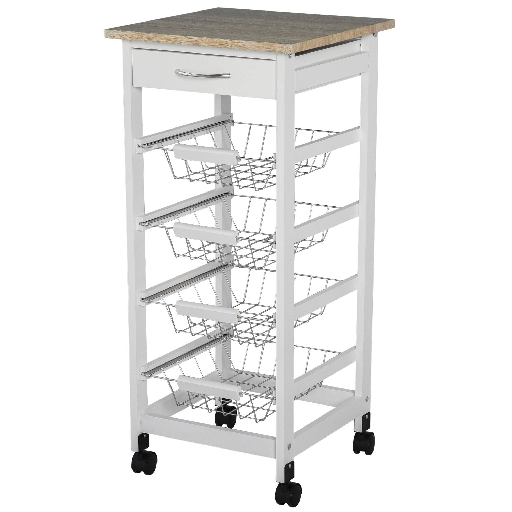 White Wooden Rolling Kitchen Storage Cart J51244