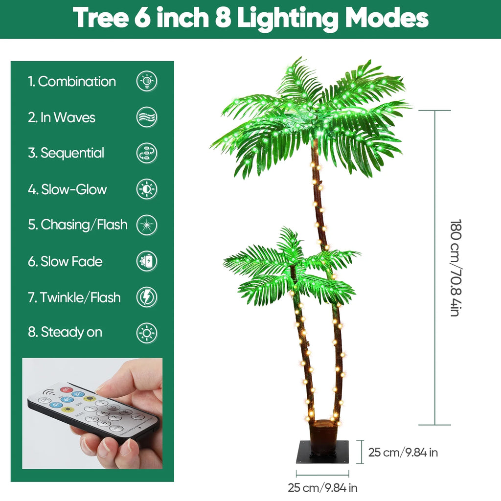 Solar Artificial Palm Tree 6Ft Lighted with 8 Modes N160