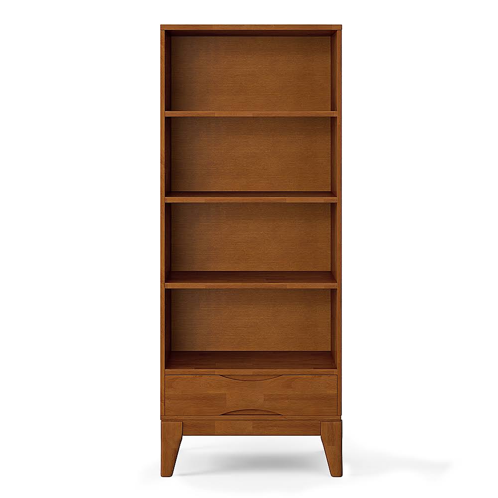 Solid Hardwood Mid-Century Modern Bookcase with Storage in Teak Brown B316883