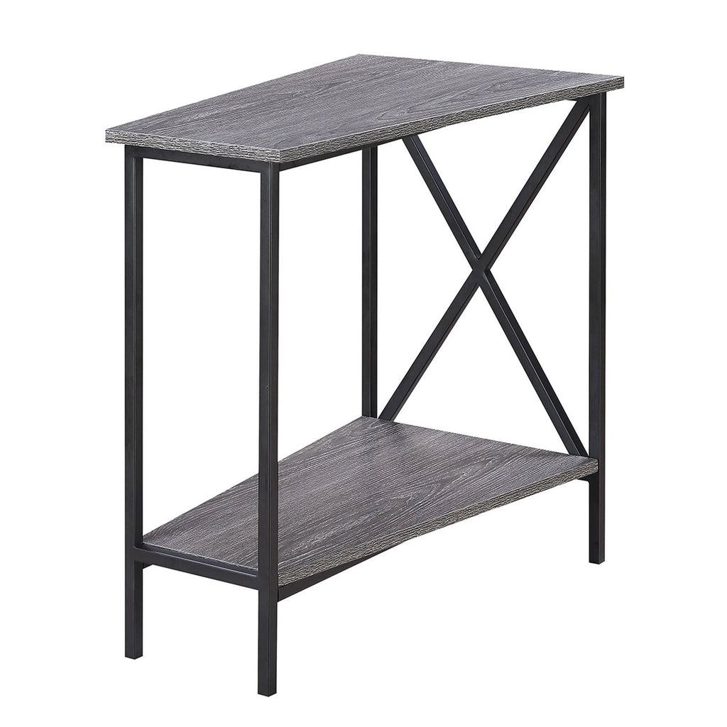 White Faux Marble Wedge End Table J343