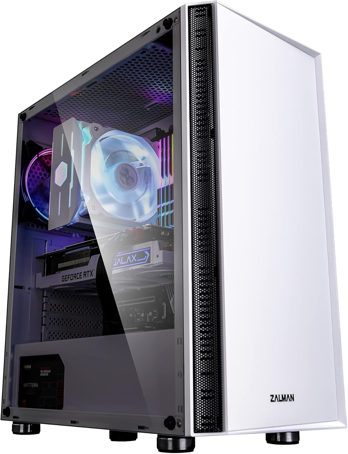 White ATX Mid Tower Gaming PC Case, Mesh Front Panel, Tempered Glass, 120mm RGB LED Fan, Pack of 2 L239038