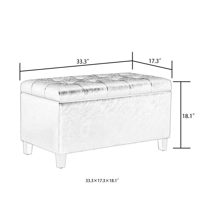 Black Button Tufted Faux Leather Storage Bench Ottoman K858924