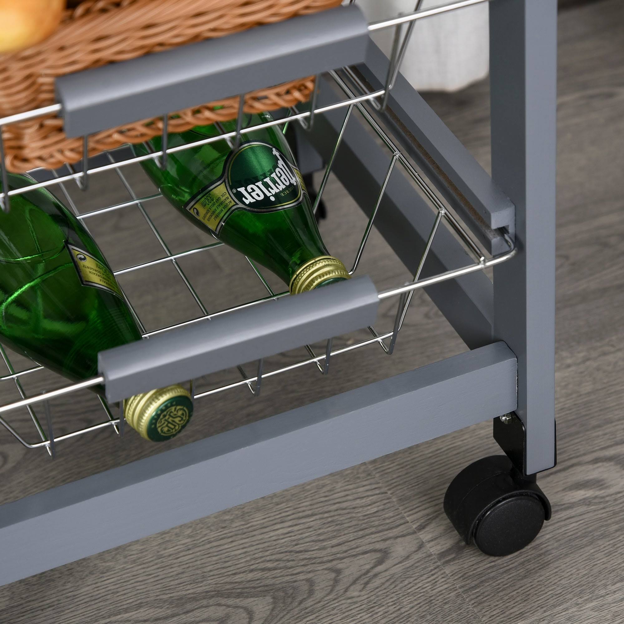 White Wooden Rolling Kitchen Storage Cart J51244