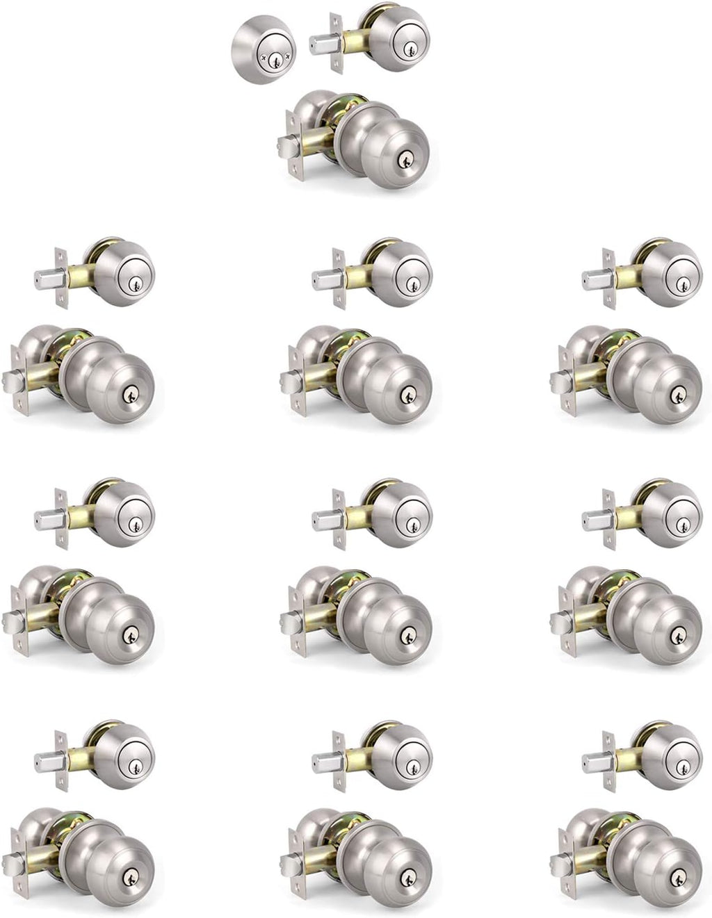 10 Sets Keyed Alike Door Handleset with Deadbolt, Satin Nickel Entry Door Knob with Double Cylinder Deadbolt F96057