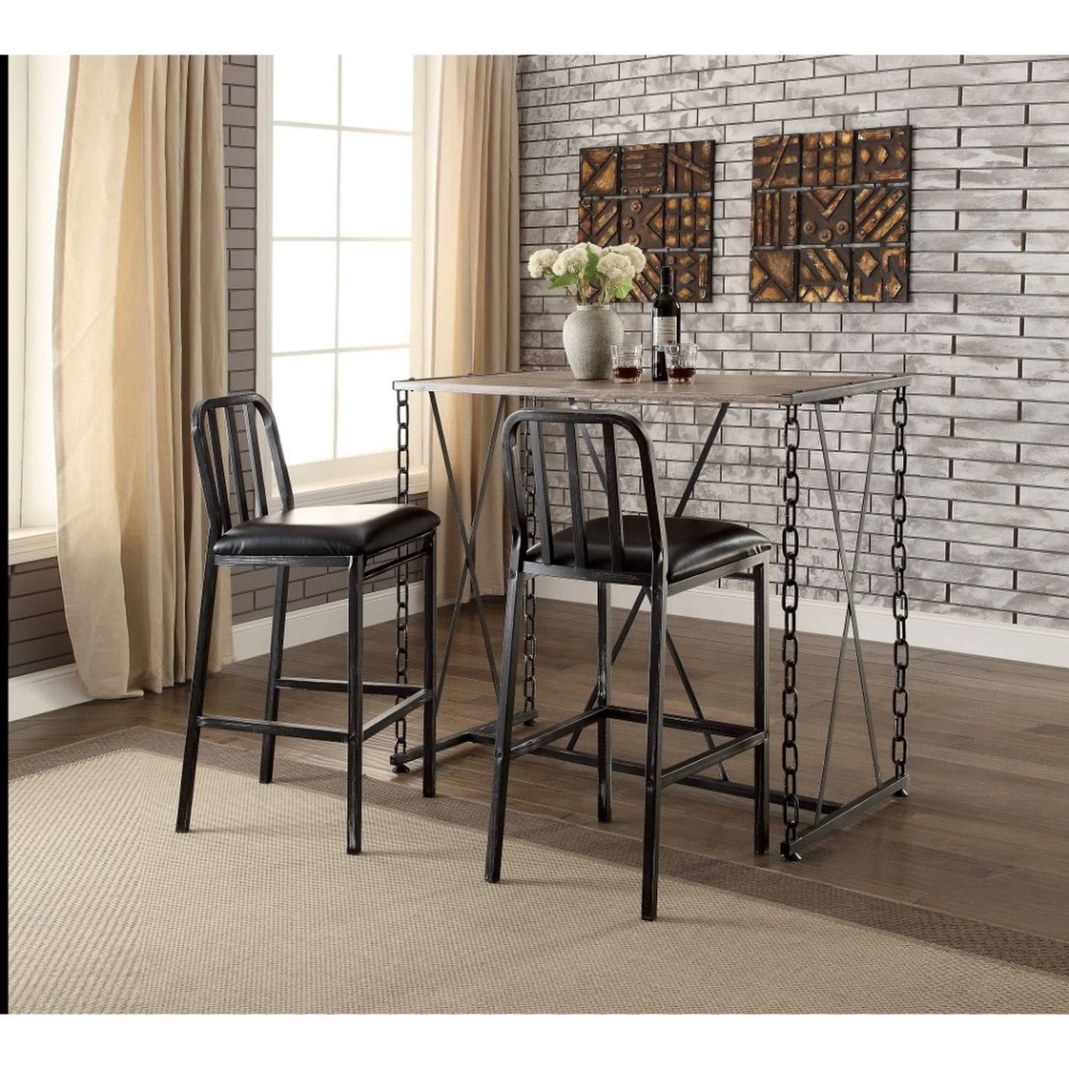 Industrial Style Rectangular Wood and Metal Bar Table N163