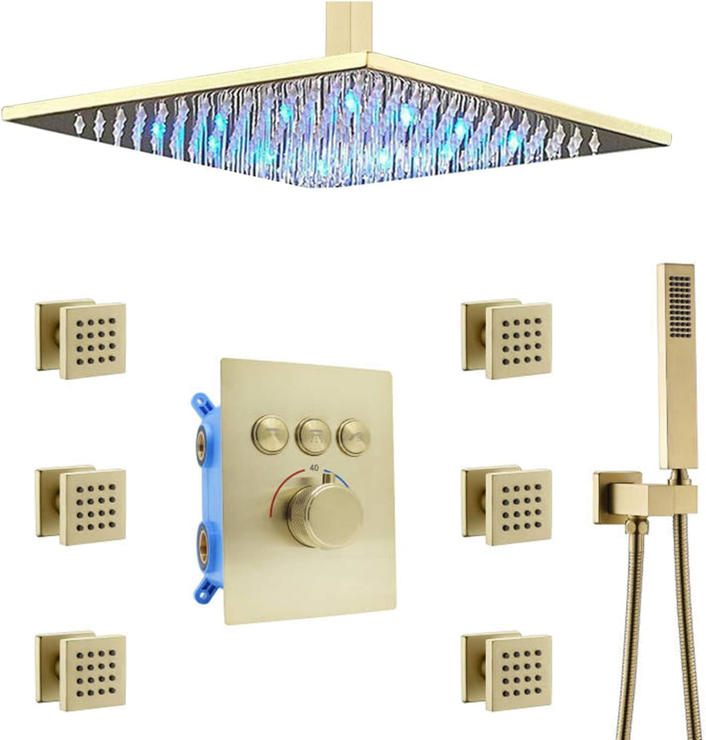 12 Inch Ceiling Rain Shower Head Combo System with Body Jets and Handheld, Matte Black Shower Faucet Fixture Set E356794