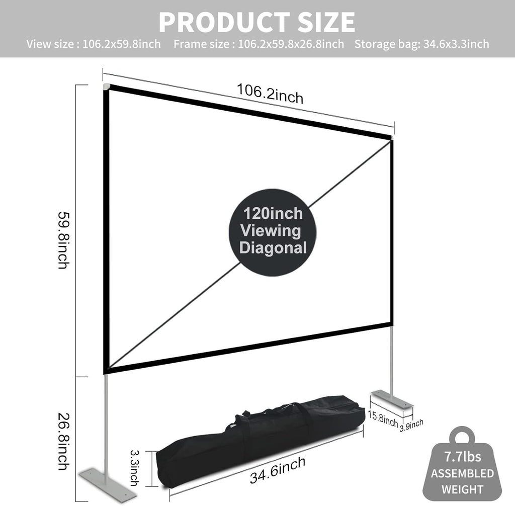 120 inch Portable Projection Screen with Stand and Carry Bag A4537