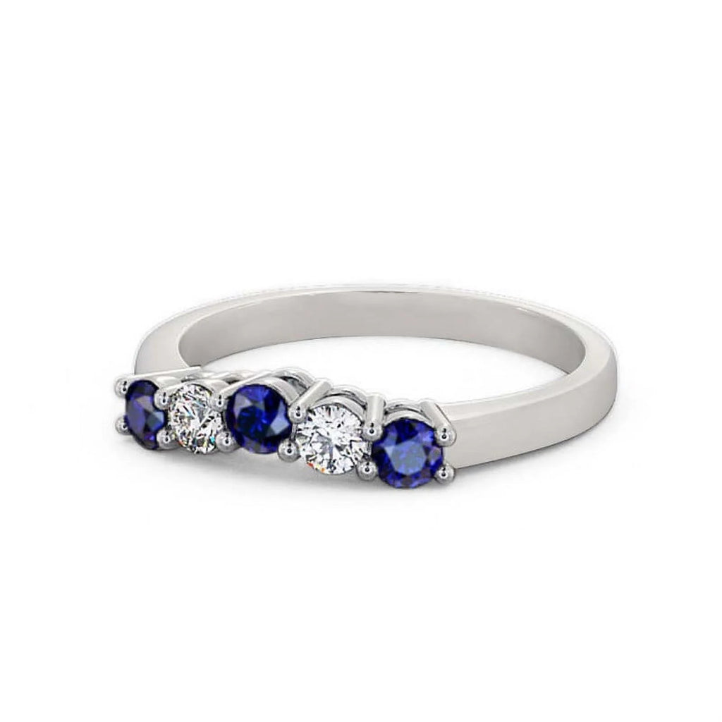 14K White Gold Eternity Band with Blue Sapphire and Diamond F5459