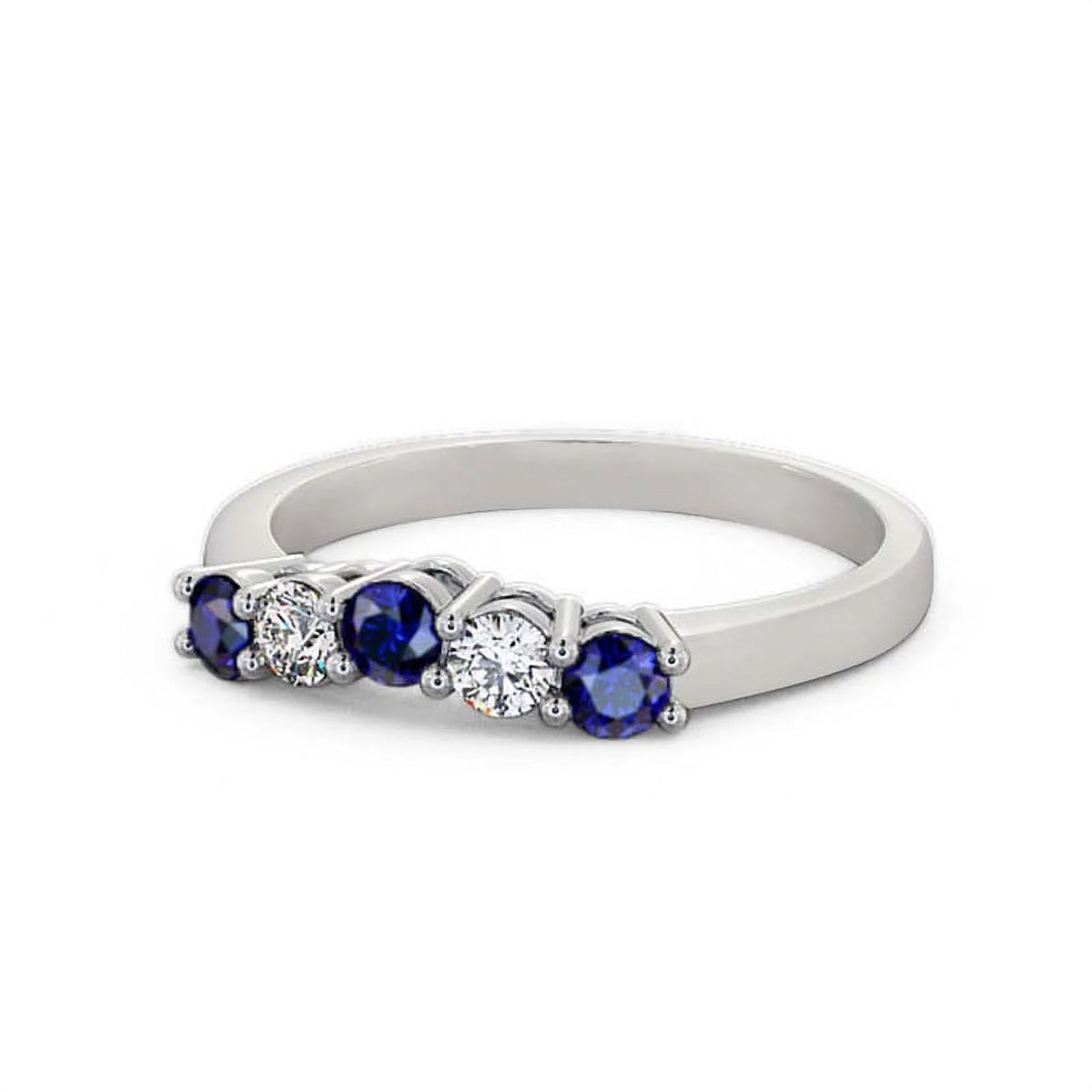 14K White Gold Eternity Band with Blue Sapphire and Diamond F5459