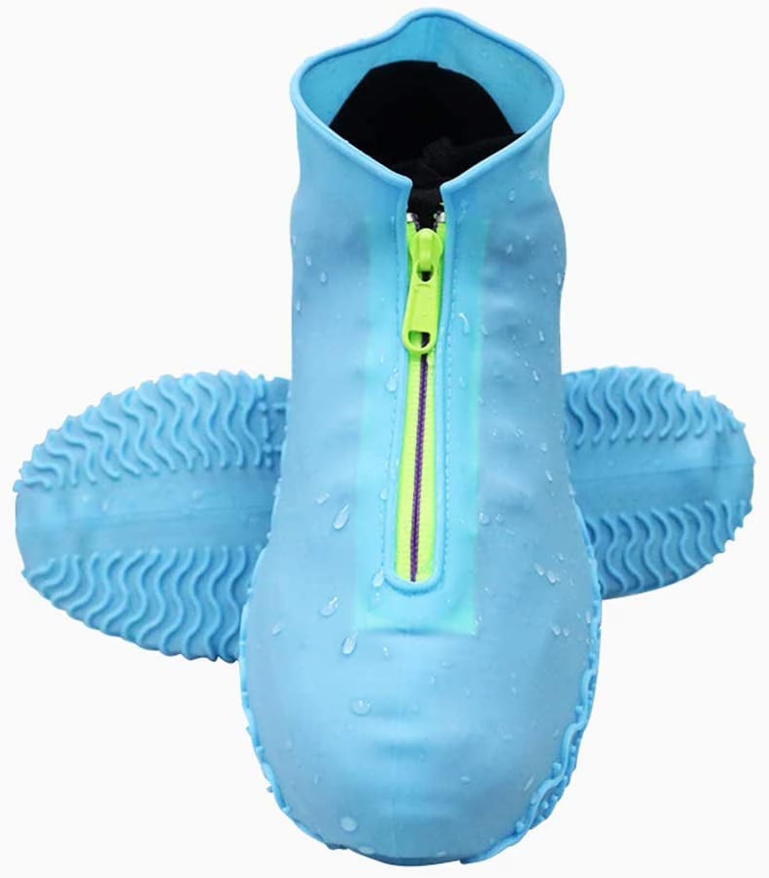 Waterproof Reusable Foldable Rain Shoe Covers with Zipper Blue E839389