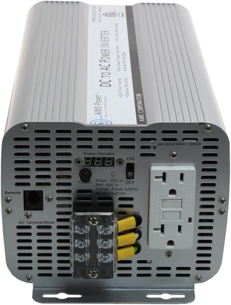 3600 Watt Modified Sine Power Inverter 12Volt DC to 120 Volt AC with GFCI Outlets and AC Terminal Block S395352