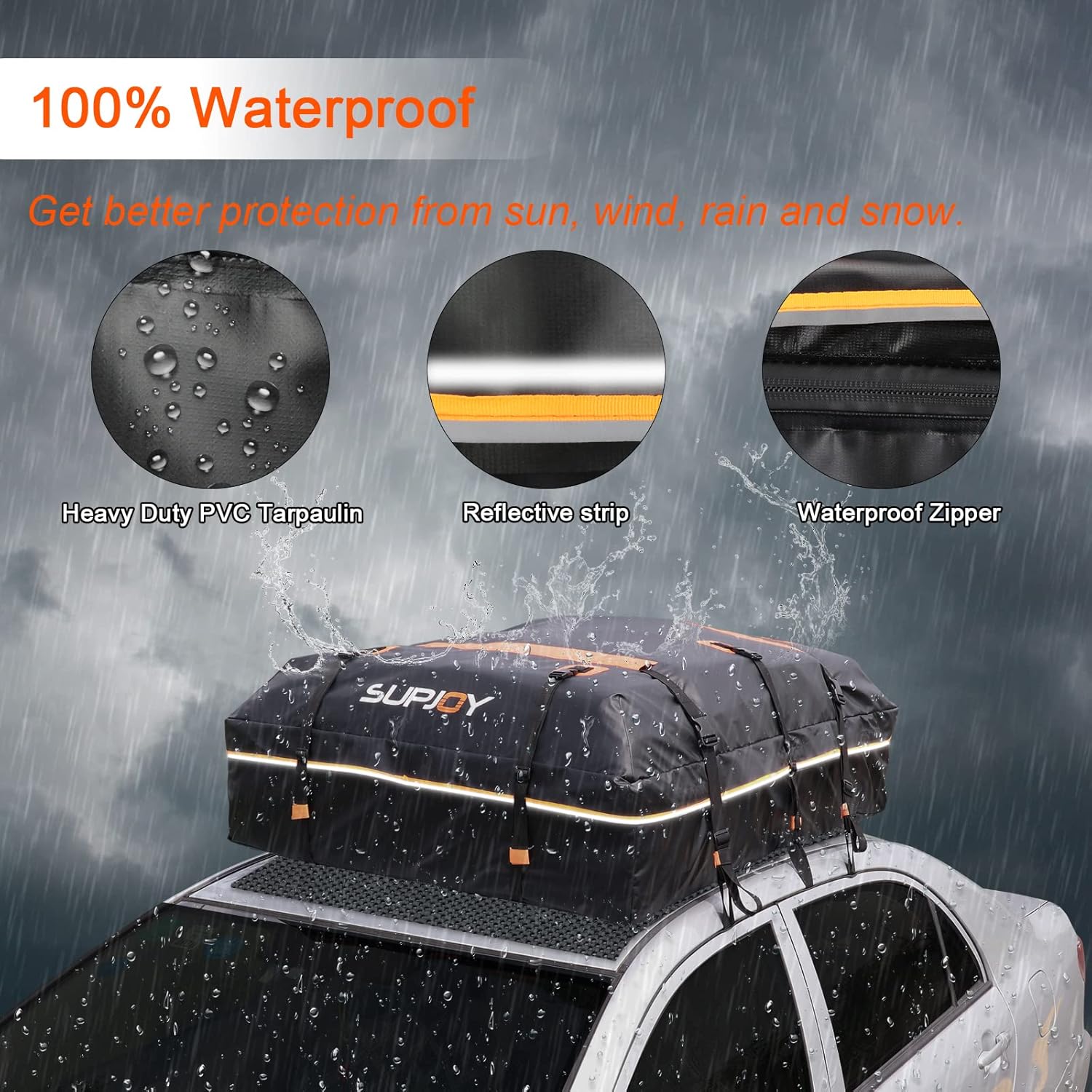 20 Cubic Feet Waterproof Soft Shell Rooftop Cargo Carrier with Reflective Strip and Anti-Slip Mat Q3295