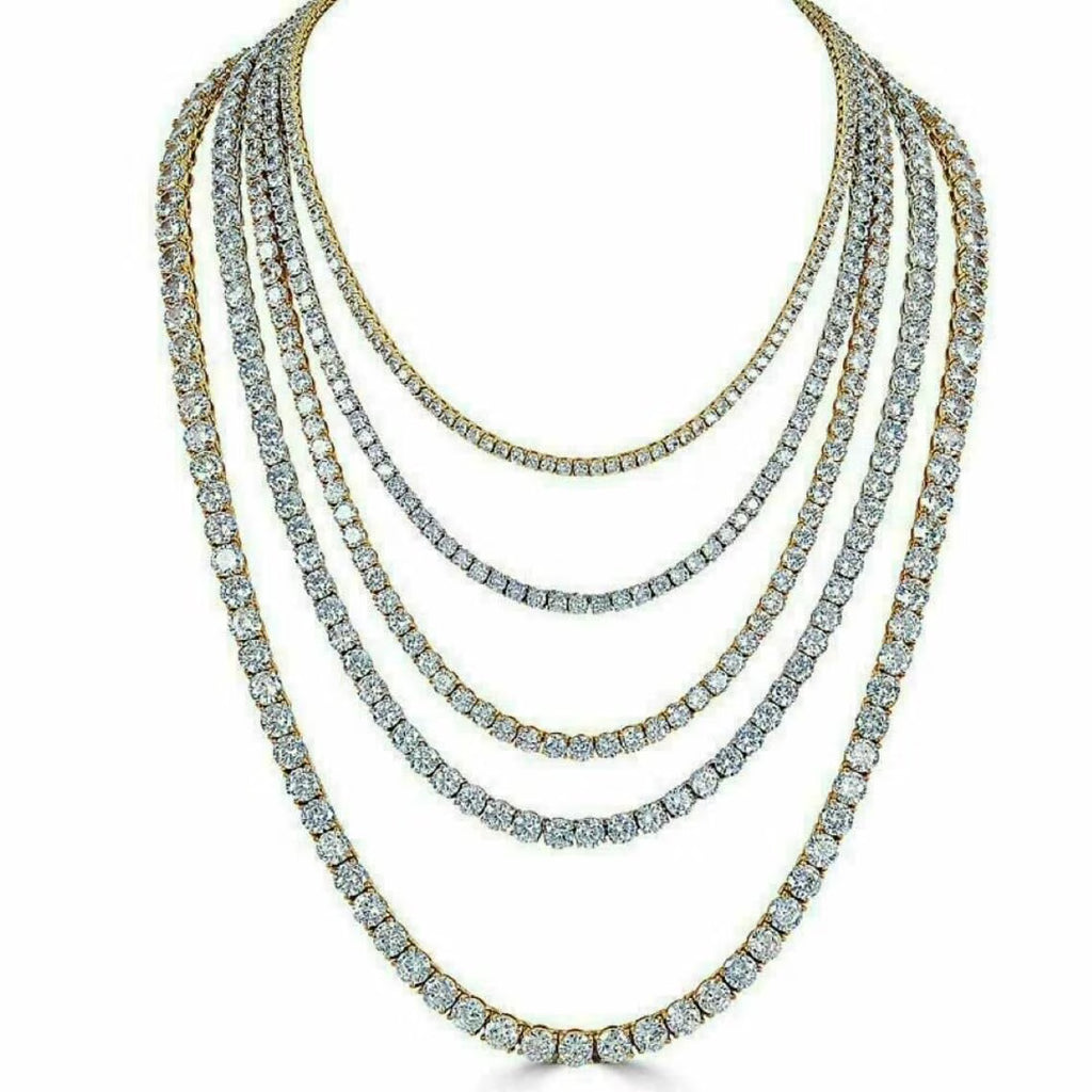 925 Silver Moissanite Tennis Necklace 4 mm Round Chain 18-36 Inches F53829