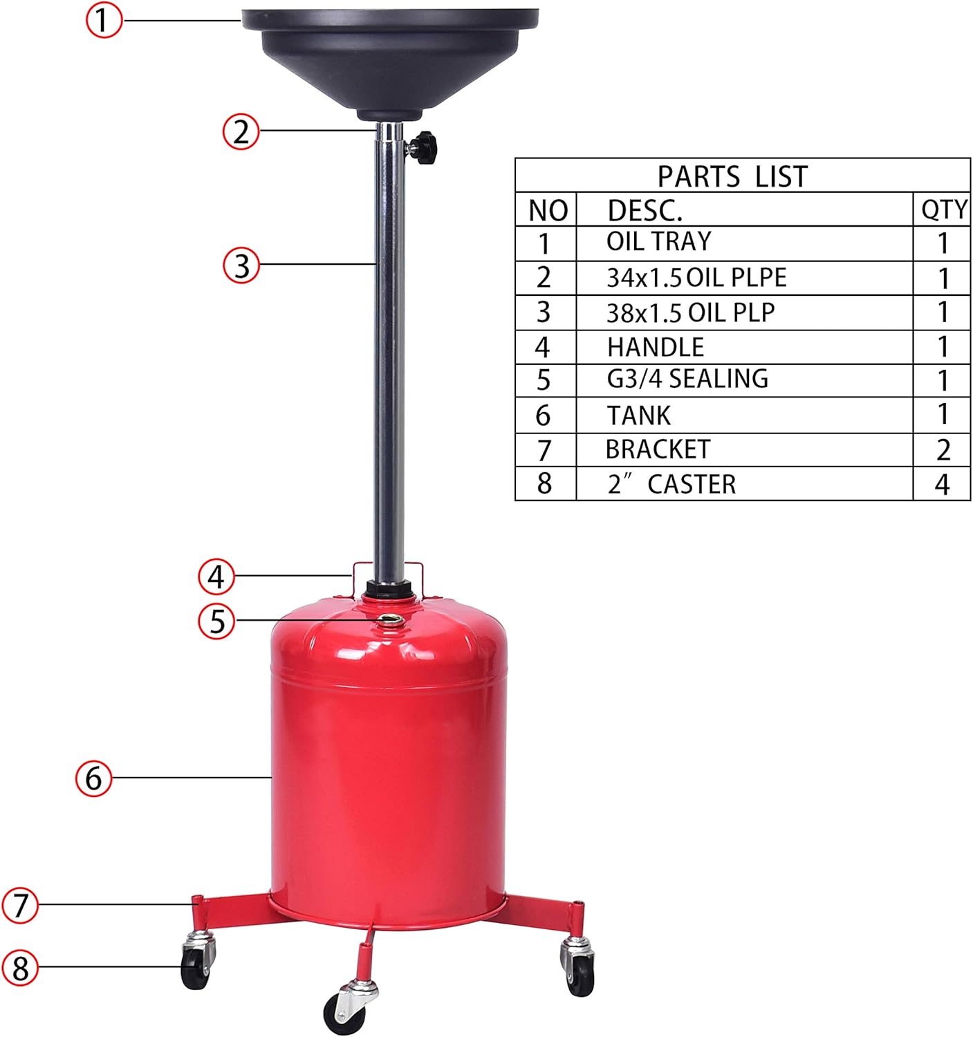 Red Steel 5 Gallon Portable Oil Drain N8473