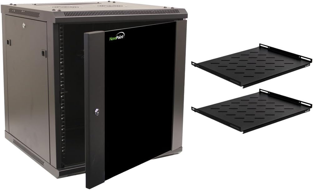 12U Wall Mount 19 Inch Server Cabinet Rack Enclosure with Glass Door and Shelves Z778805