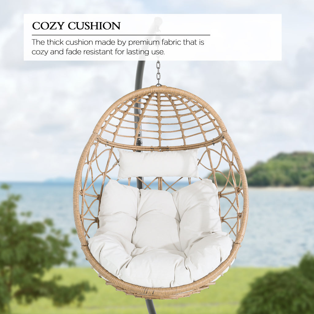 Wicker Basket Swing Egg Chair With Stand and Cushions N237