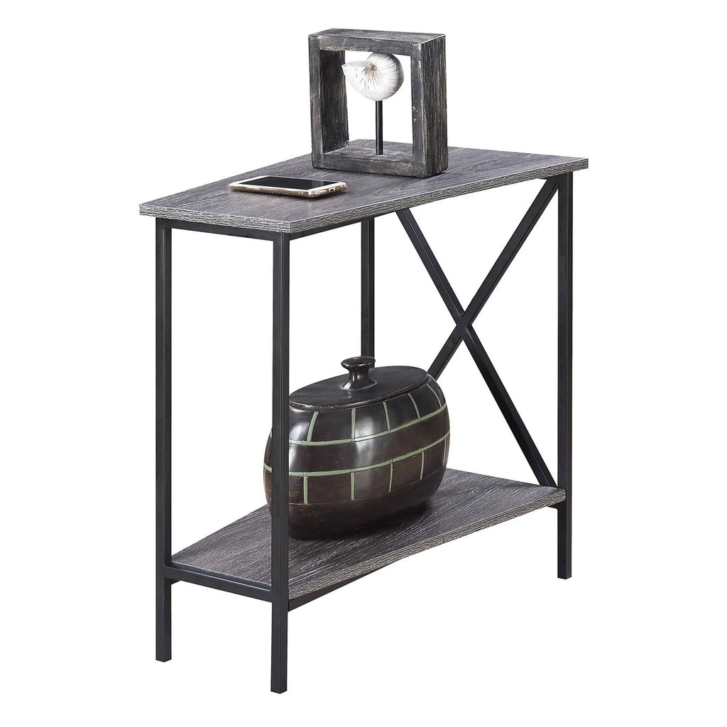 White Faux Marble Wedge End Table J343