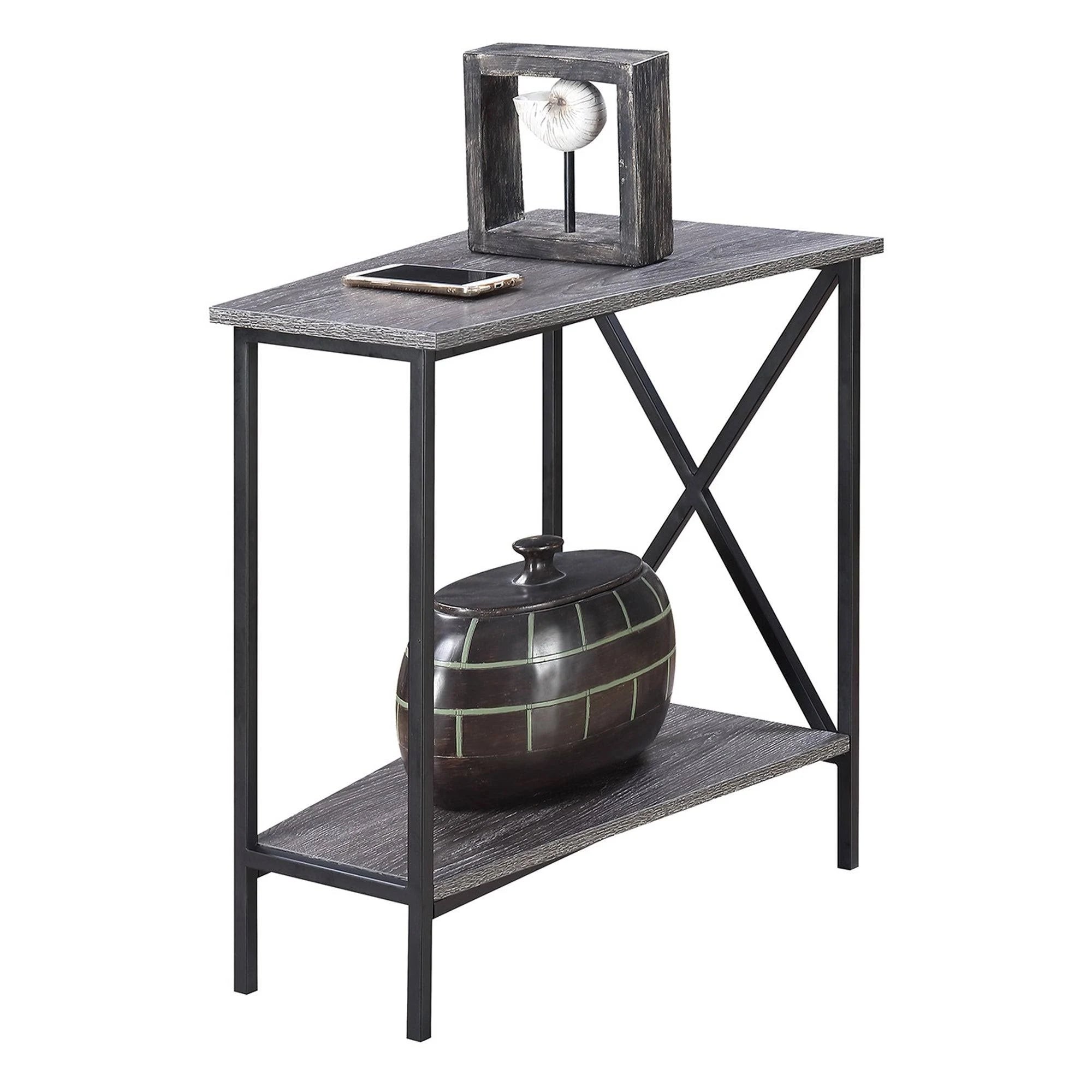 White Faux Marble Wedge End Table J343