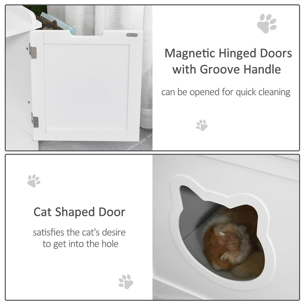 White Wooden Cat Litter Box Enclosure with Nightstand and Storage Rack Q473814