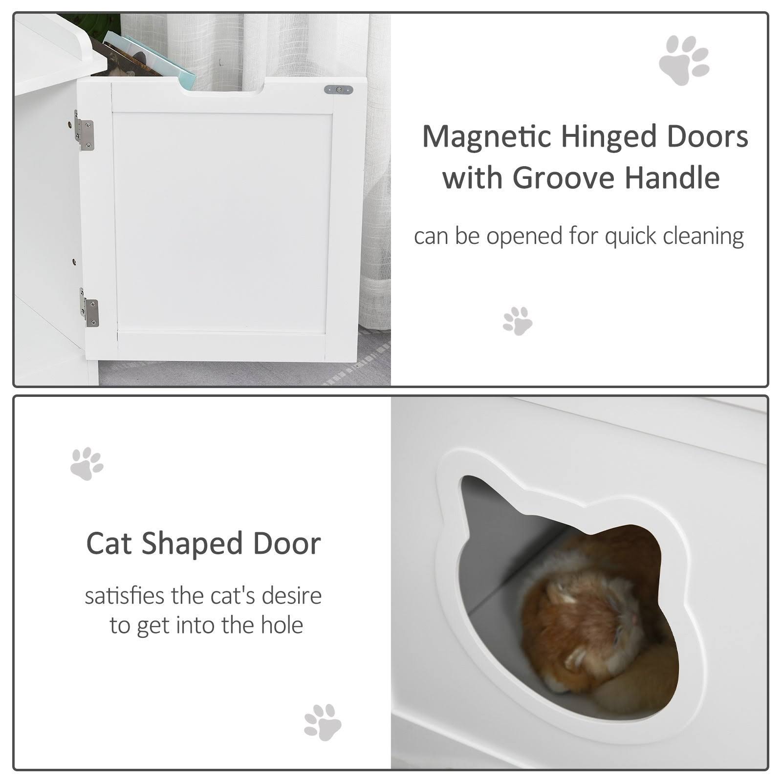 White Wooden Cat Litter Box Enclosure with Nightstand and Storage Rack Q473814