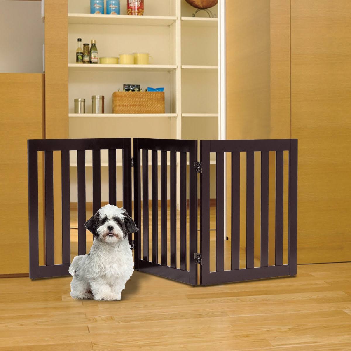 Folding Standing 3 Panels Wood Pet Fence Brown G356646