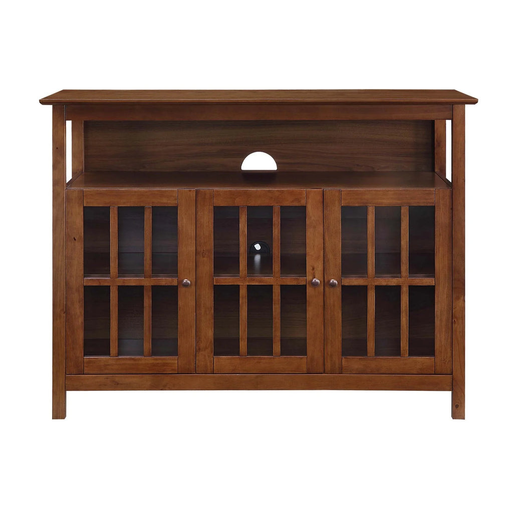 Dark Walnut TV Stand with Storage Cabinets and Shelf T4562
