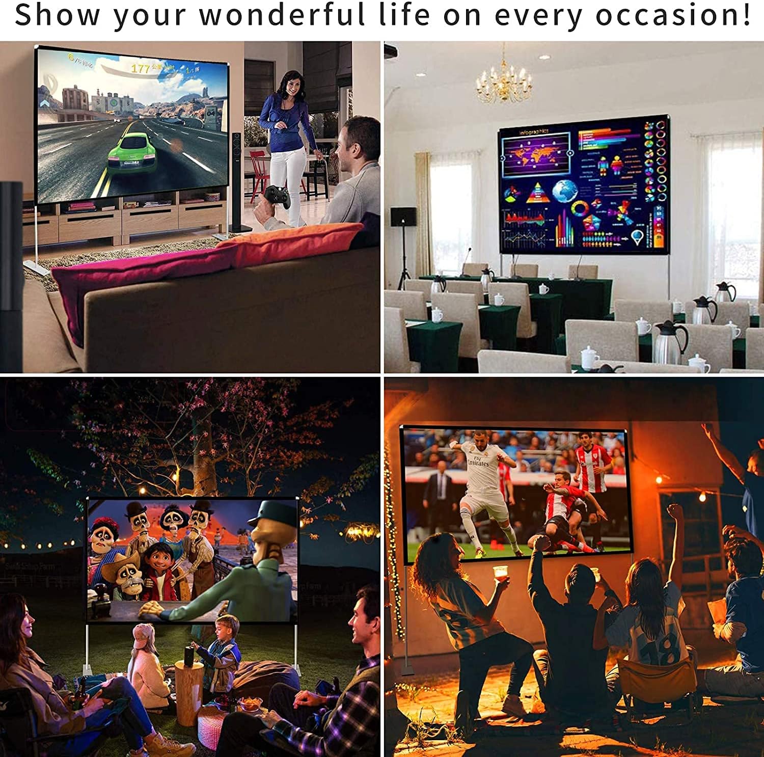 120 inch Portable Projection Screen with Stand and Carry Bag A4537