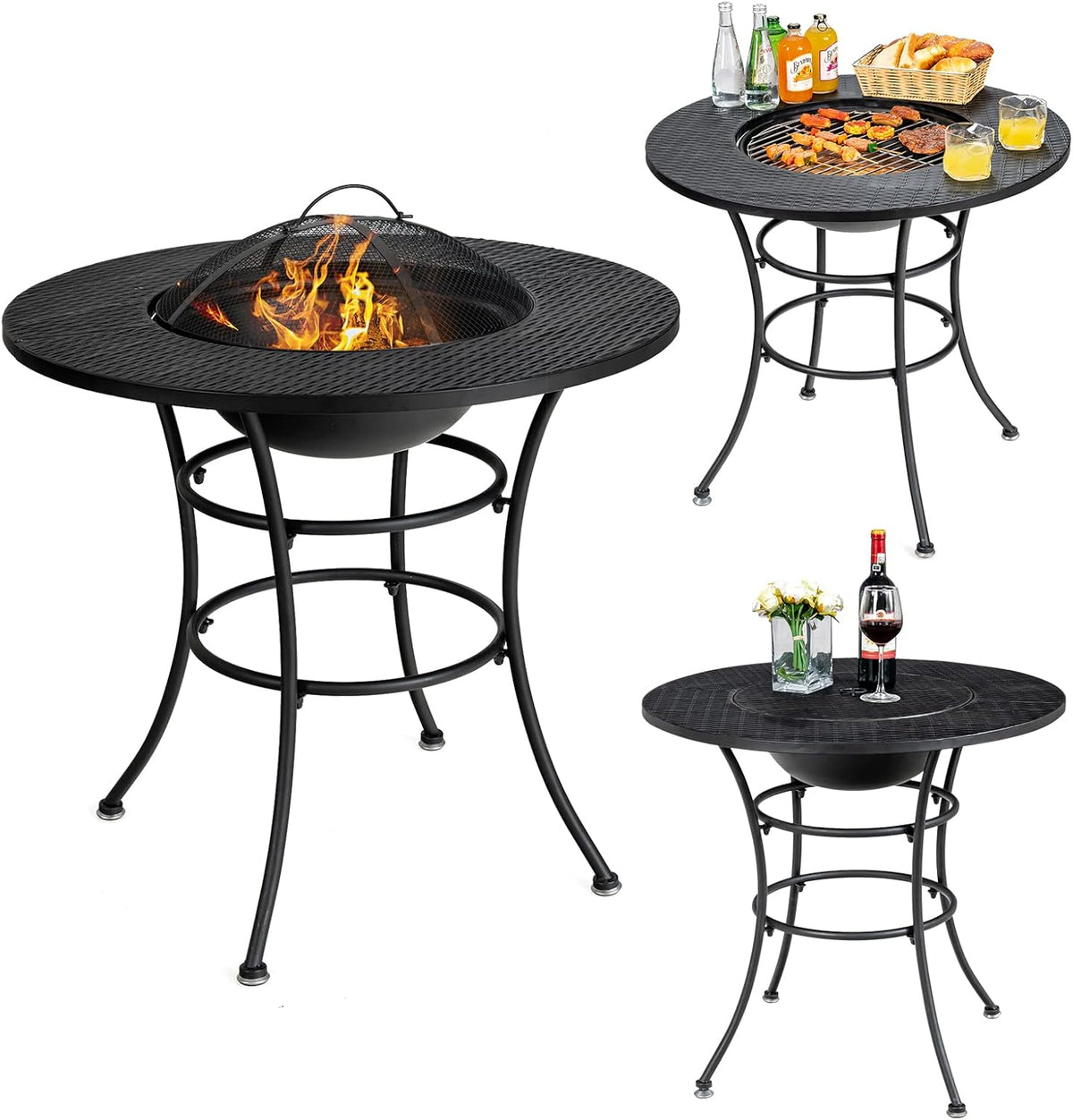 32 Inch Metal Wood Burning Fire Pit with Cover and Grill Grate E21836