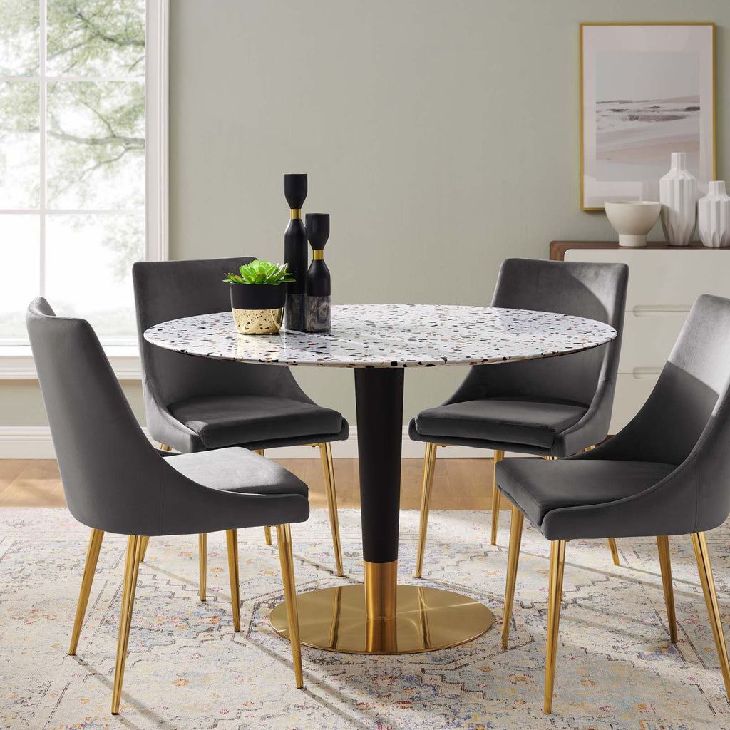 White Gold Round Wood Metal Dining Table Y255184