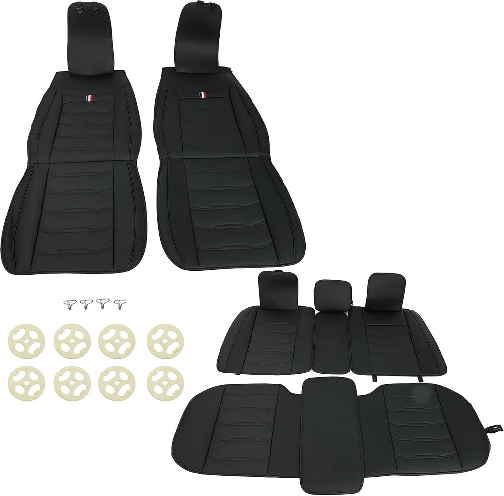 Beige Leather Car Seat Covers 9PCS Full Set Front Rear B66125