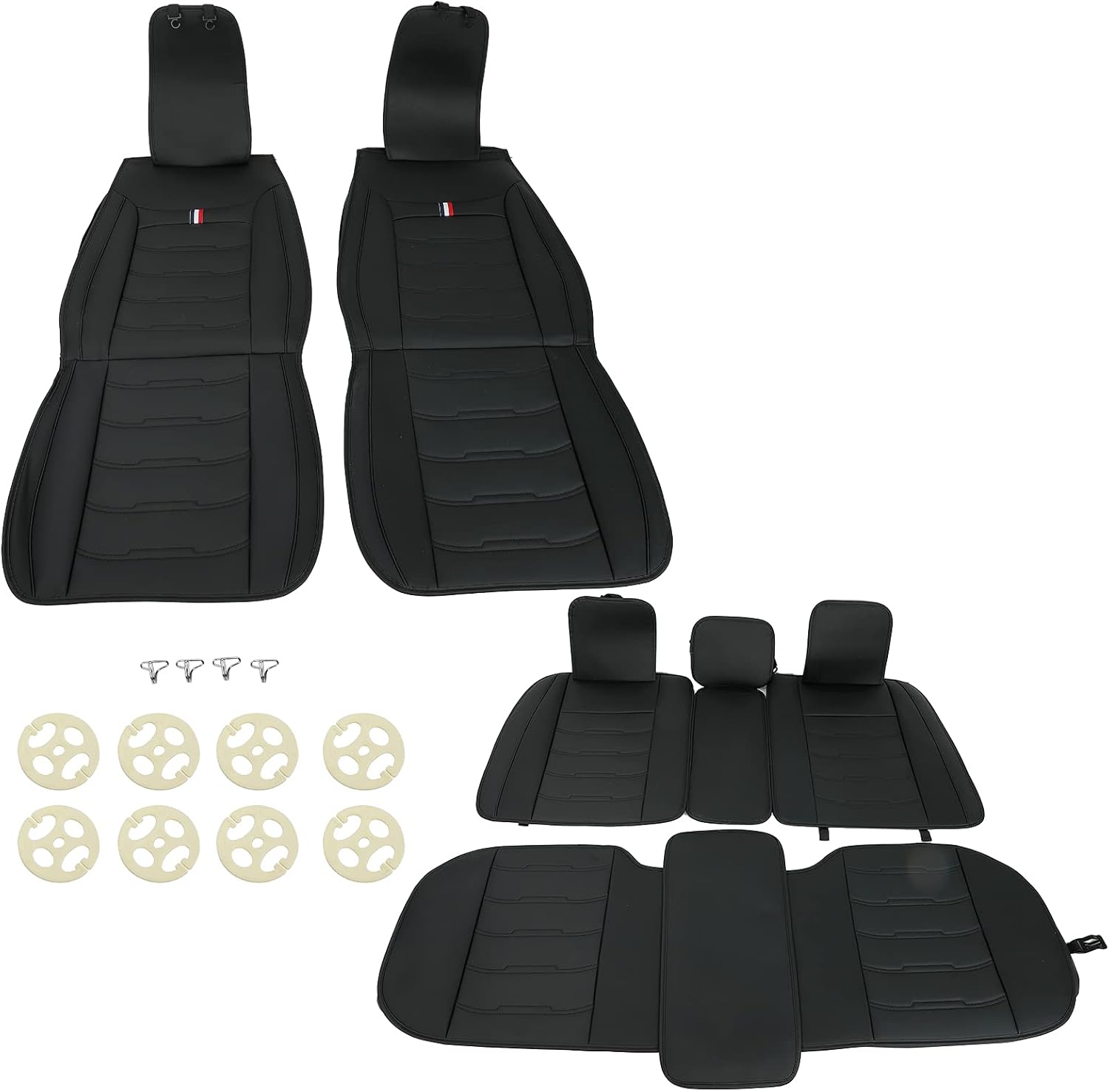 Beige Leather Car Seat Covers 9PCS Full Set Front Rear B66125