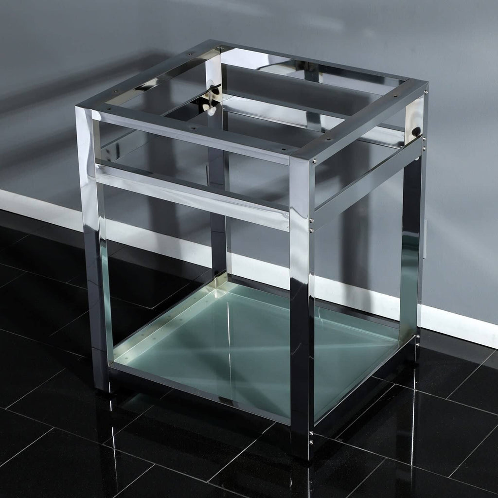 Polished Chrome Steel Console Sink Base with Glass Shelf R999