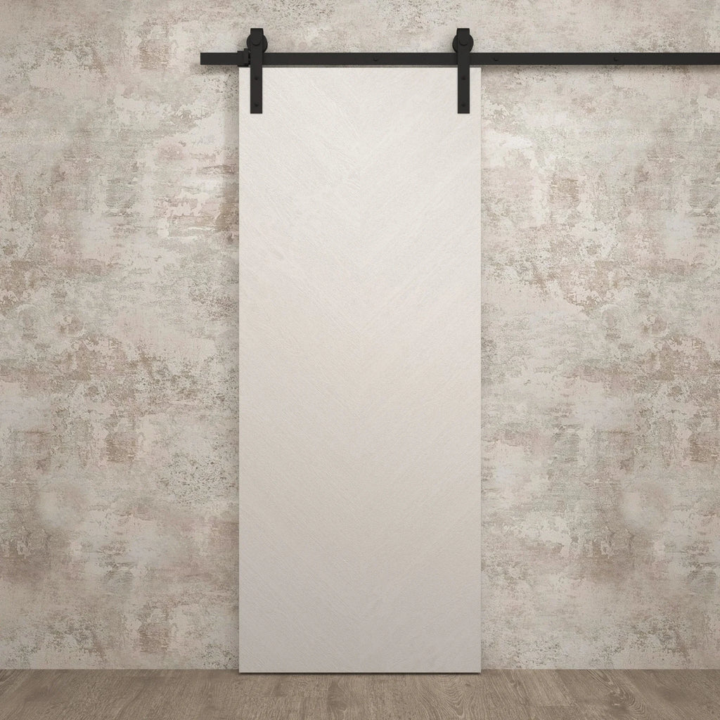 Painted White Oak Barn Door with Rail Track Hardware Set W1246