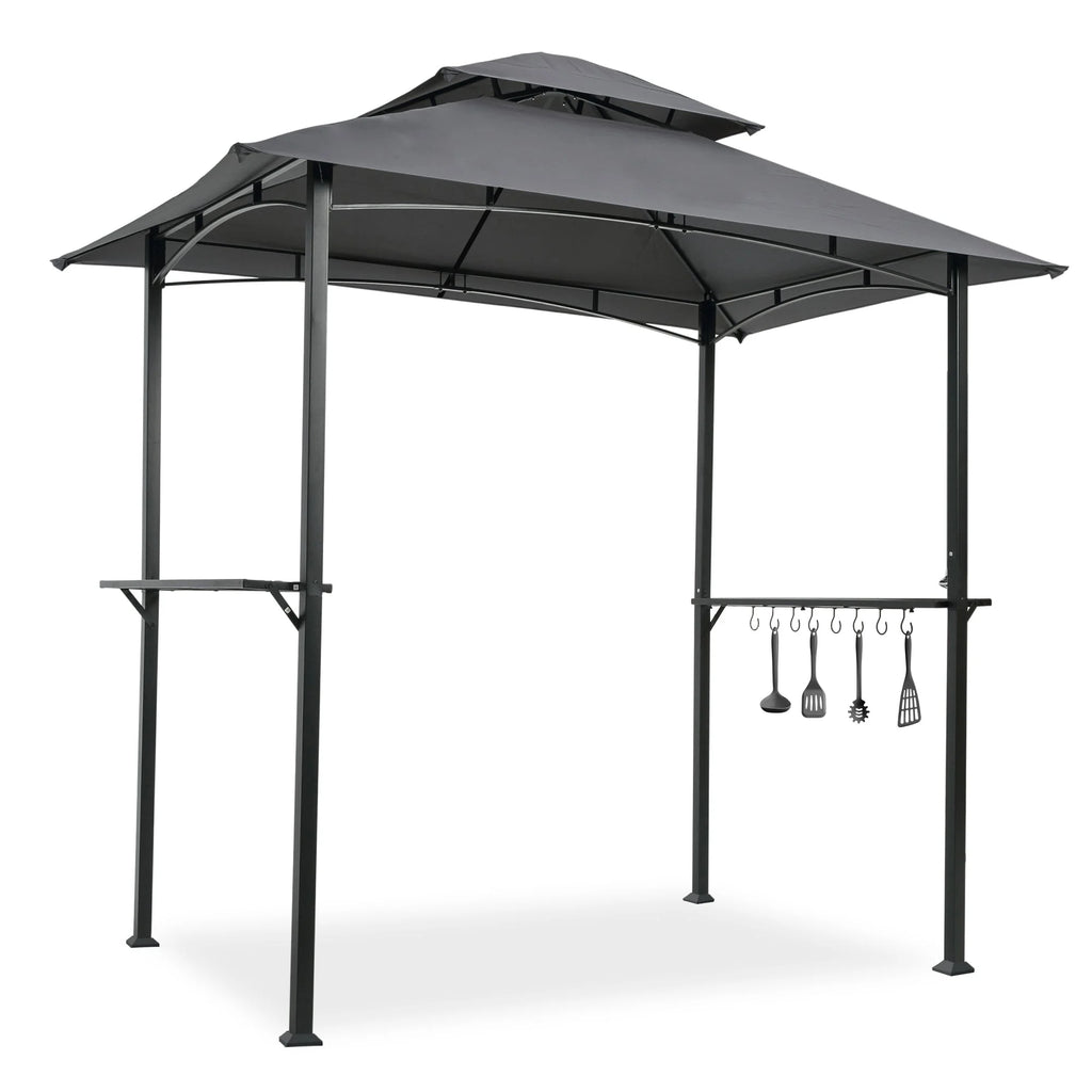 Grey Steel Frame Grill Gazebo Canopy with Bar Counters L1724