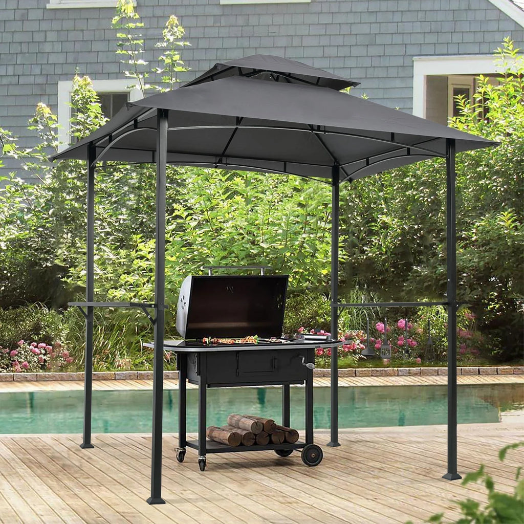 Grey Steel Frame Grill Gazebo Canopy with Bar Counters L1724